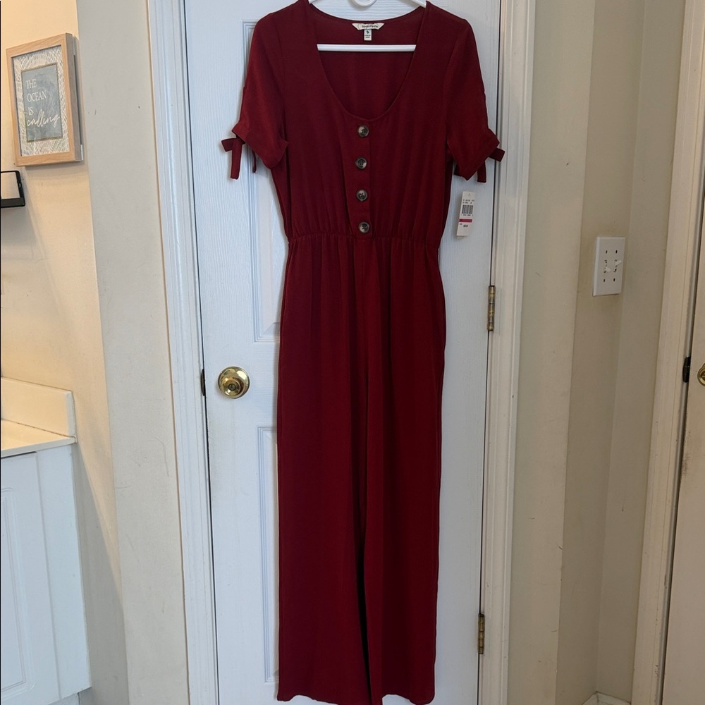Elegant Burgundy Button-Down Jumpsuit NWT